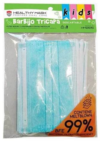 Barbijo Quirurgico Tricapa Niño X10 Bolsa