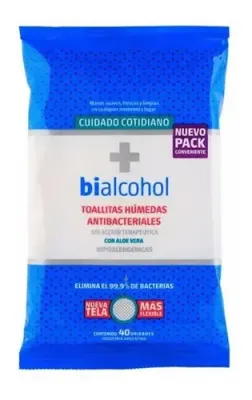 Toallas Antibacteriales Bialcohol X 40 Unidades
