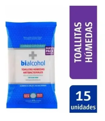 Toallas Antibacteriales Bialcohol X 15 Unidades

